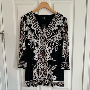 JM Collection Black and White Floral Women's Top NWT